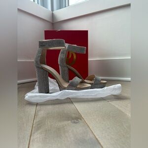 Wishbone Silver Crystal Block Heel Sandals - Women's Evening Shoes